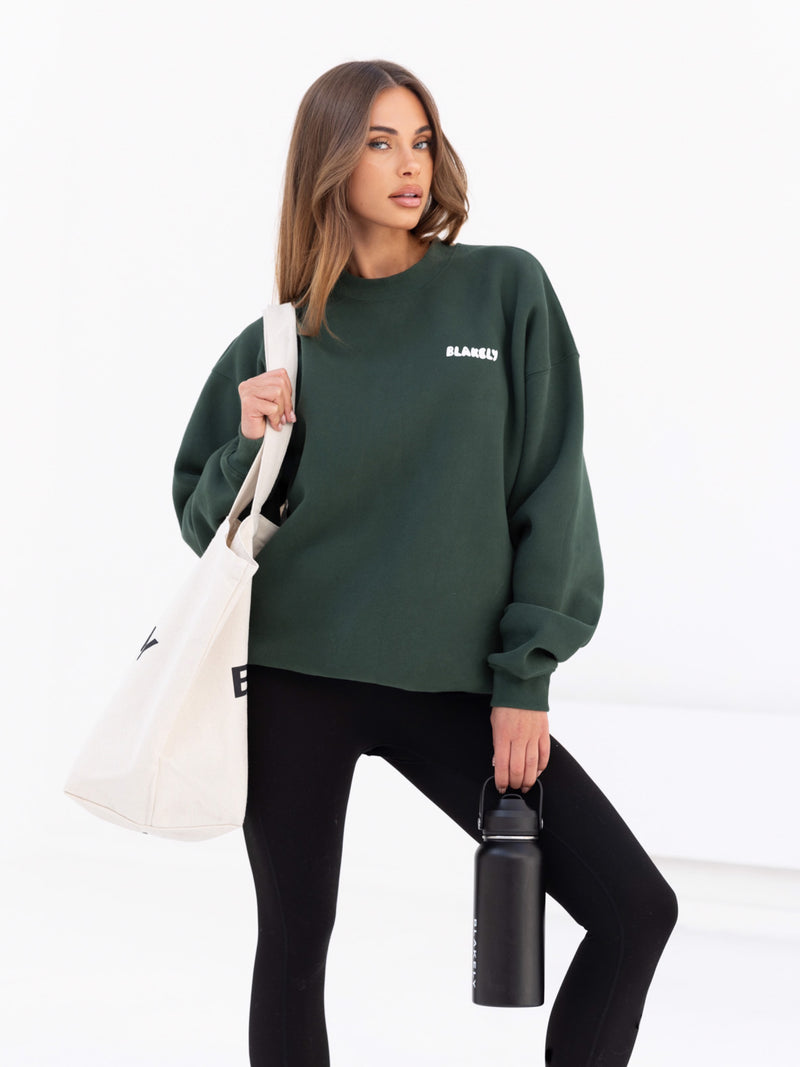 Cloud Print Oversized Jumper - Forest Green