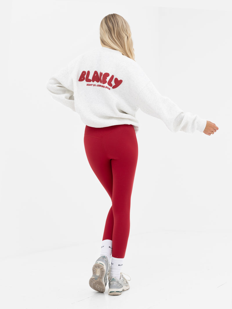 Cloud Print Oversized Jumper - meliertes Weiß & Kirschrot