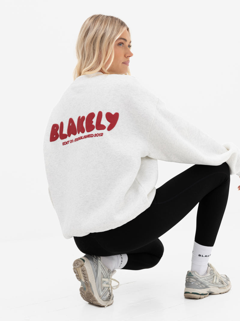 Cloud Print Oversized Jumper - meliertes Weiß & Kirschrot