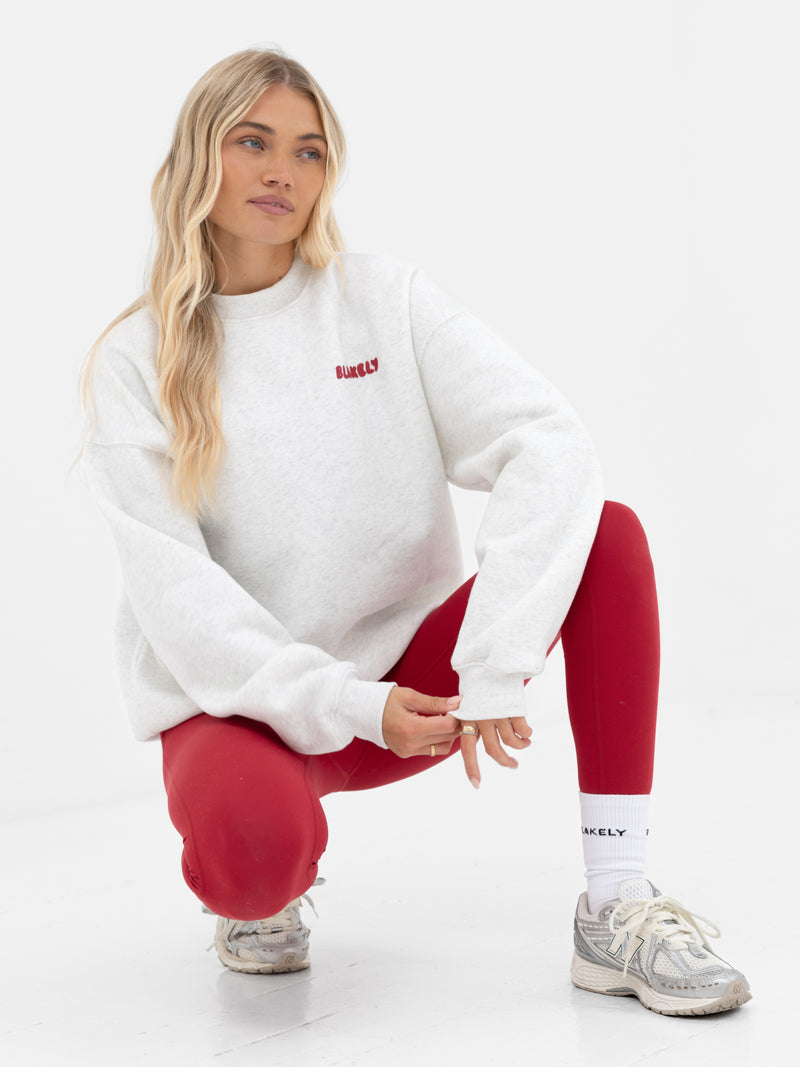 Cloud Print Oversized Jumper - meliertes Weiß & Kirschrot