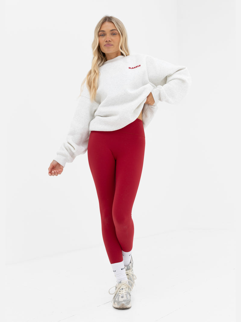 Cloud Print Oversized Jumper - meliertes Weiß & Kirschrot