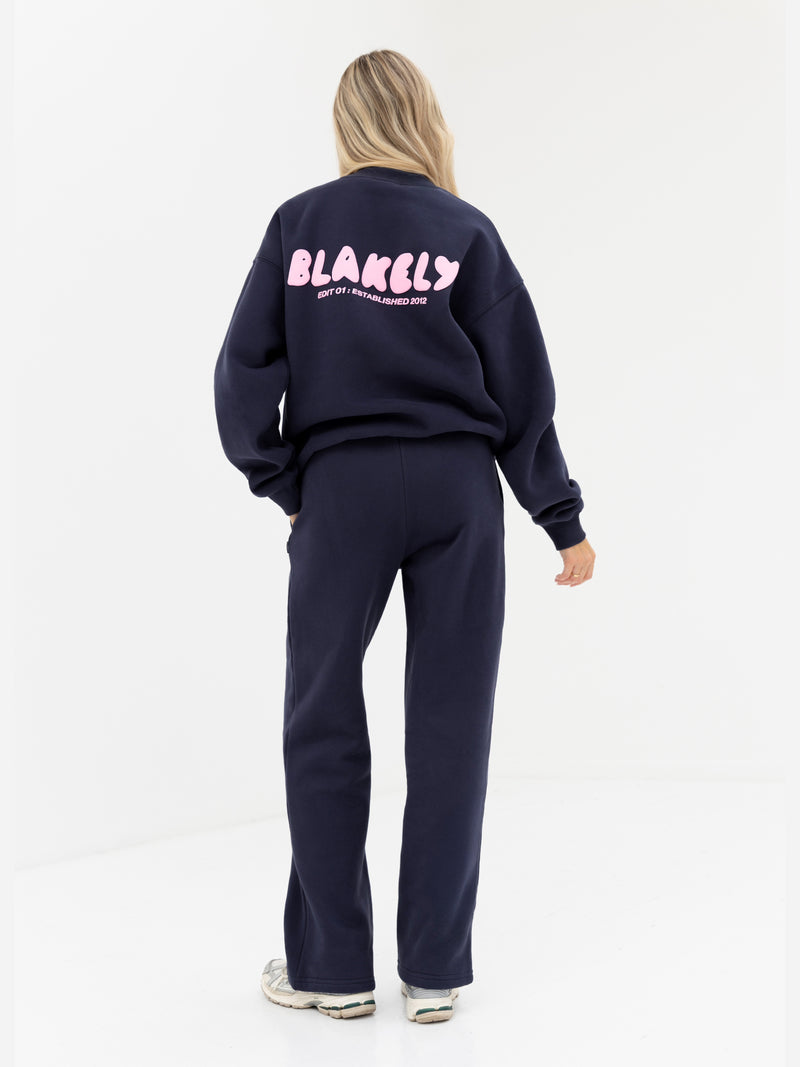 Cloud Print Oversized Jumper - Echtes Marineblau & Puderrosa