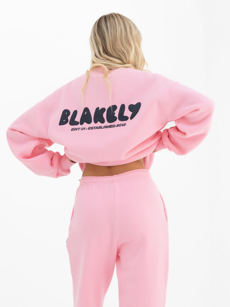 Cloud Print Oversized Jumper - Powder Pink