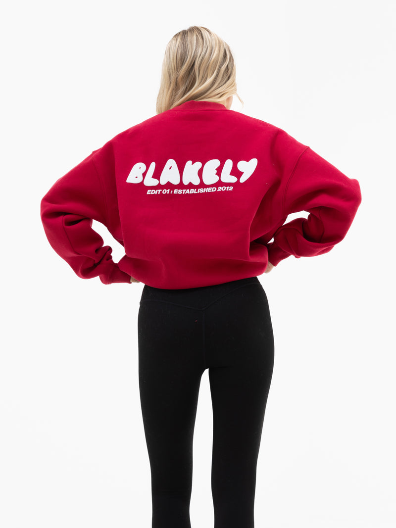 Cloud Print Oversized Jumper - Kirschrot