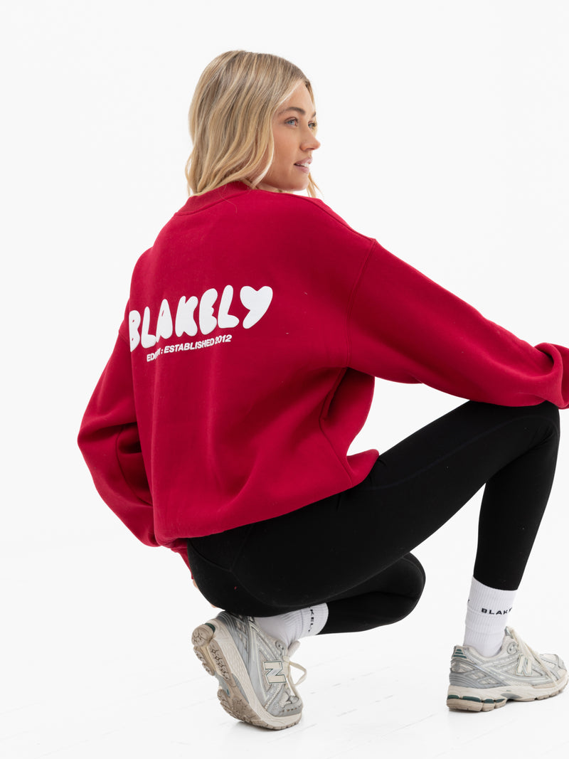 Cloud Print Oversized Jumper - Kirschrot