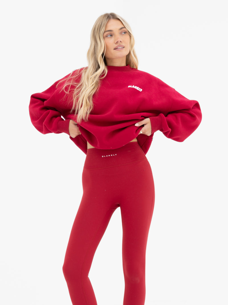 Cloud Print Oversized Jumper - Kirschrot