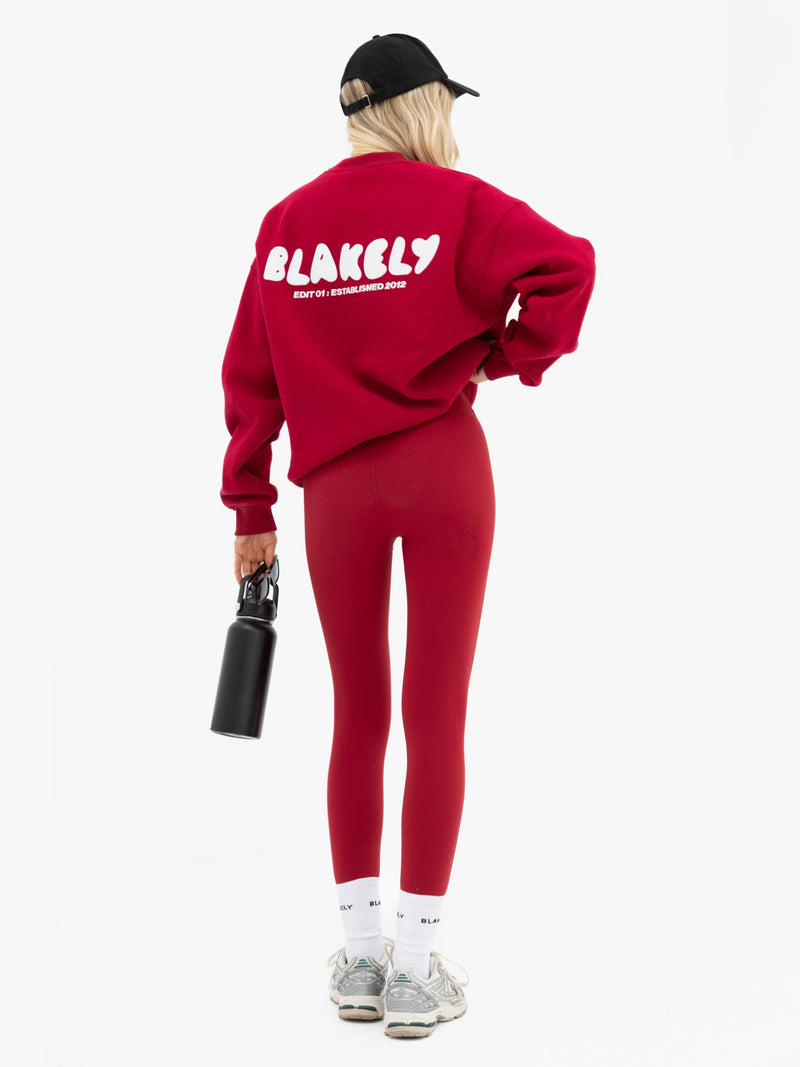 Cloud Print Oversized Jumper - Kirschrot