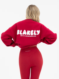 Cloud Print Oversized Jumper - Kirschrot