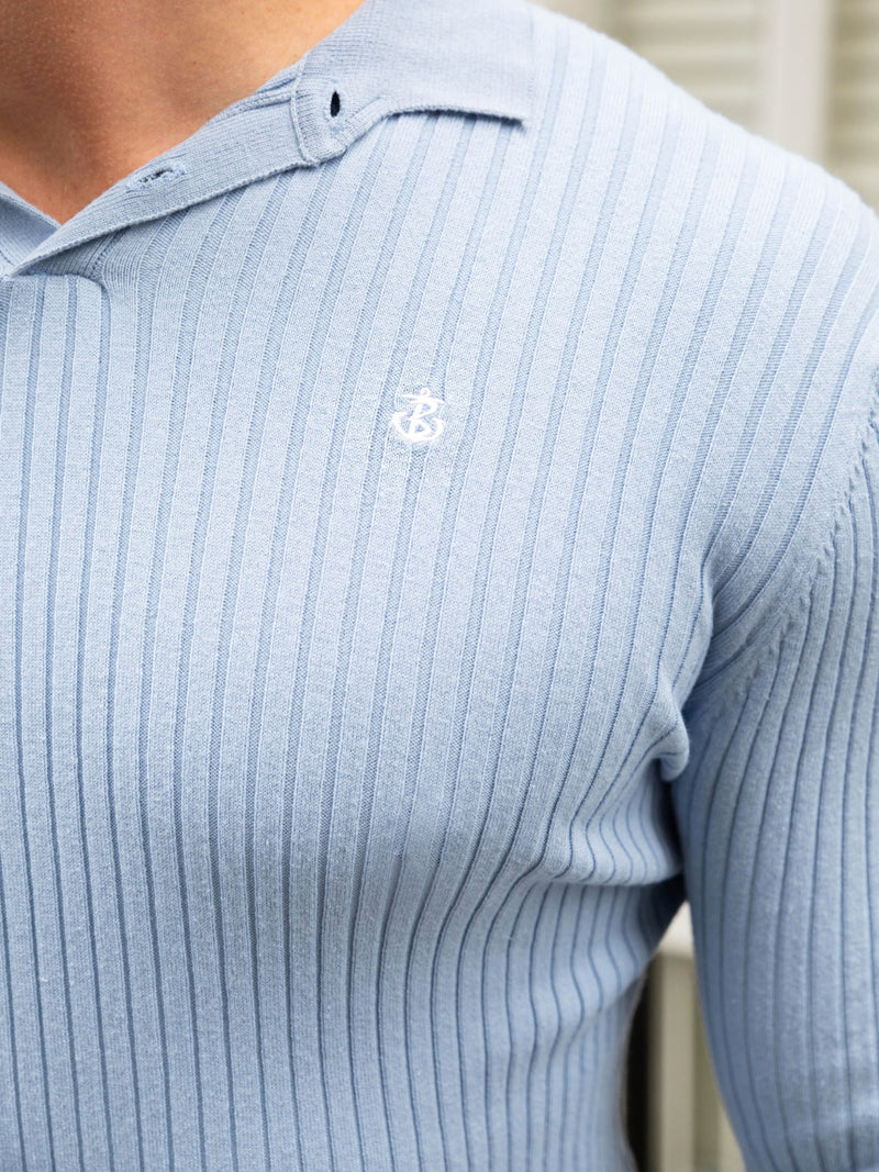 Salisbury Ribbed Polo - Light Blue