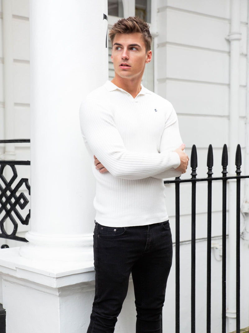 Salisbury Ribbed Polo - White