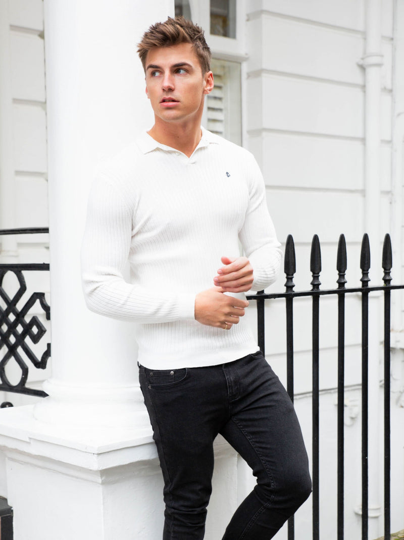 Salisbury Ribbed Polo - White