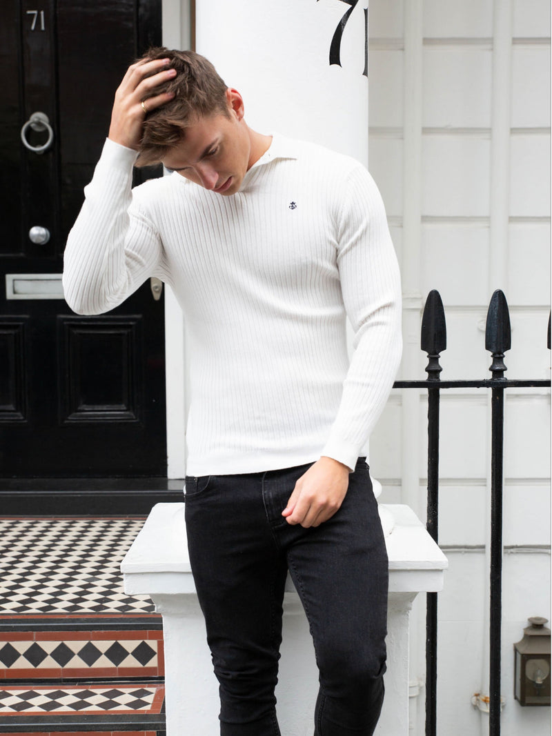 Salisbury Ribbed Polo - White