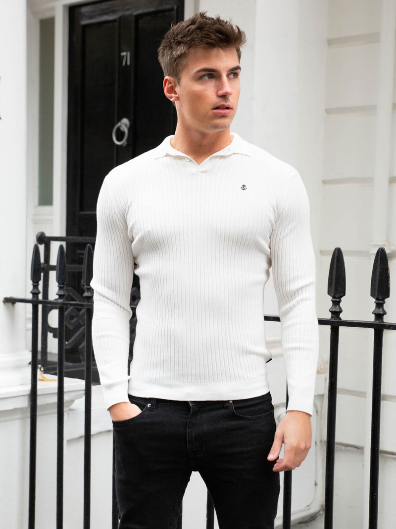 Salisbury Ribbed Polo - White