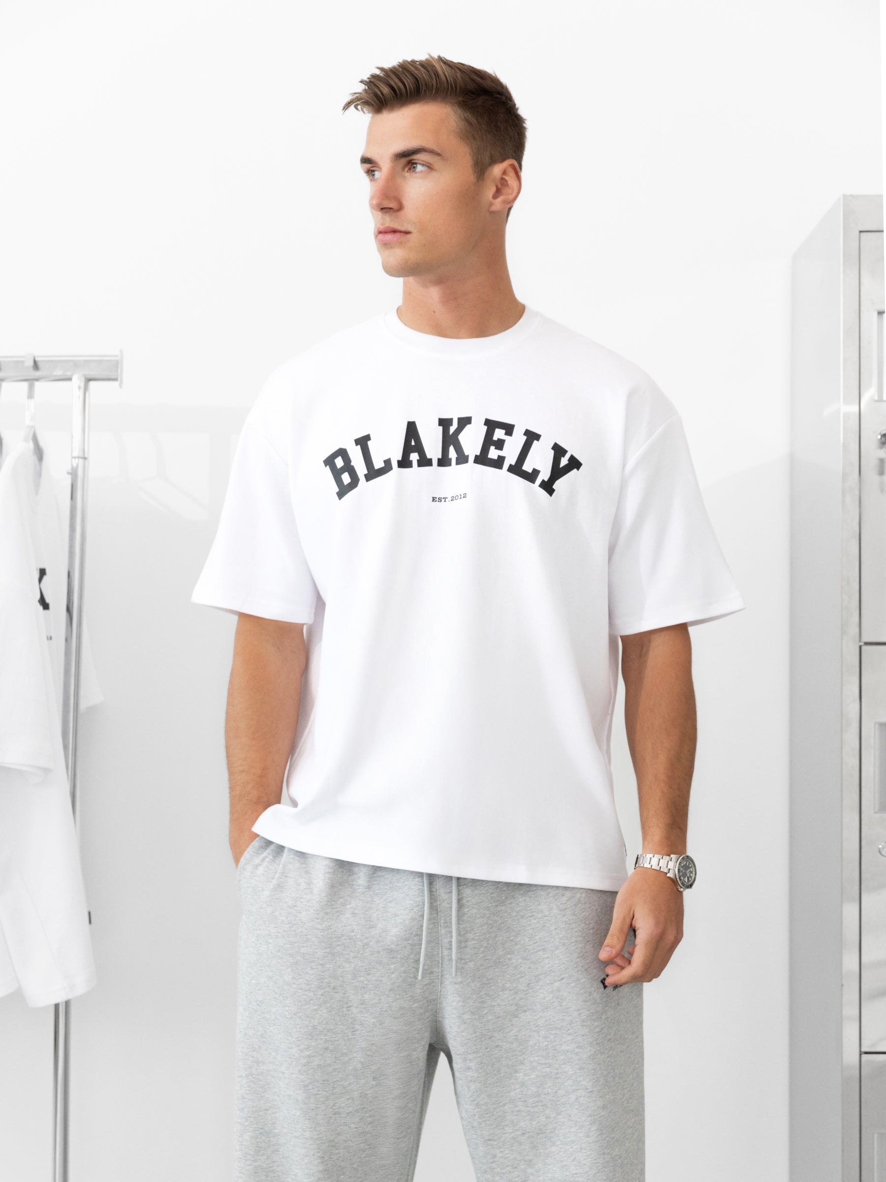 Buy Blakely Mens White & Black Varsity Unfitted T-Shirt | Free delivery ...