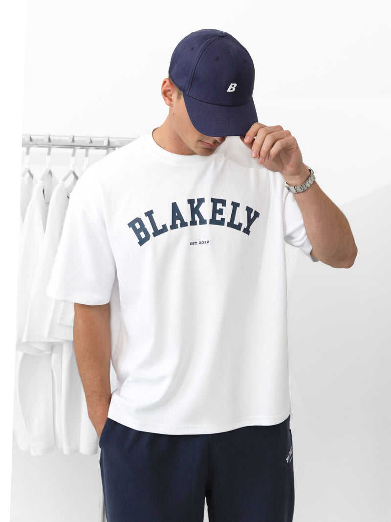 Varsity Unfitted T-Shirt - White & True Navy