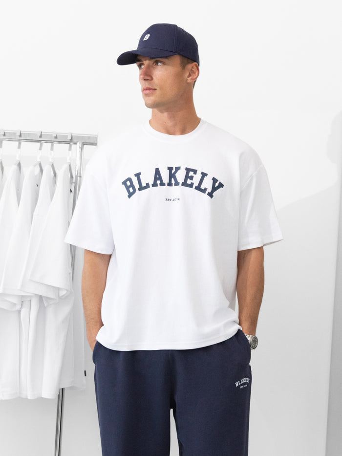 Varsity Unfitted T-Shirt - White & True Navy