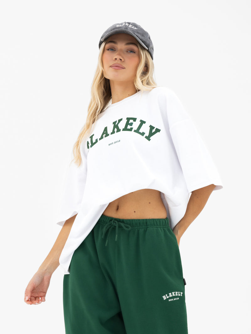 Varsity Ultra Oversized T-Shirt - White & Pine Green