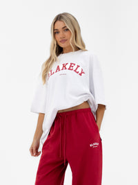 Varsity Ultra Oversized T-Shirt - White & Red