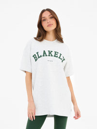Varsity Oversized T-Shirt - Mergelweiß & Dunkelgrün