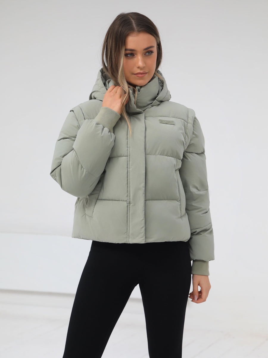 Grey puffer jacket on sale ladies