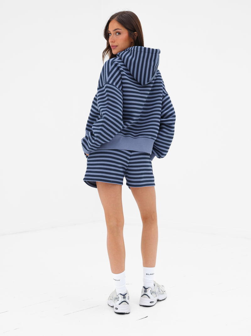 Evie Stripe Jogger Shorts - Blau