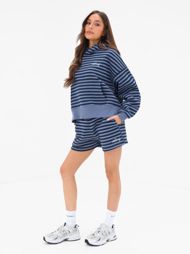Evie Stripe Jogger Shorts - Blau