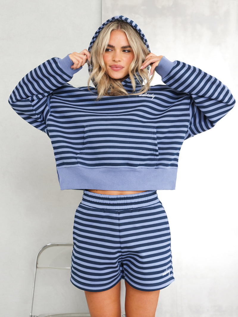 Evie Stripe Jogger Shorts - Blau