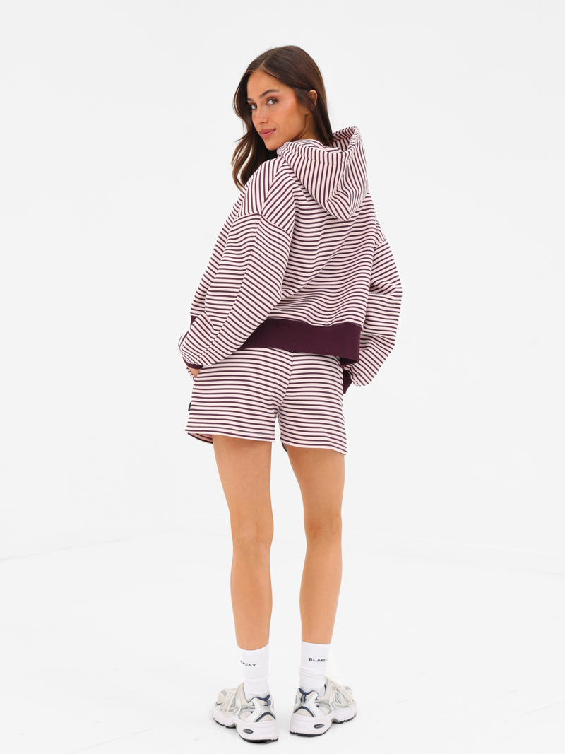 Shay Stripe Jogger Shorts - Dunkle Pflaume