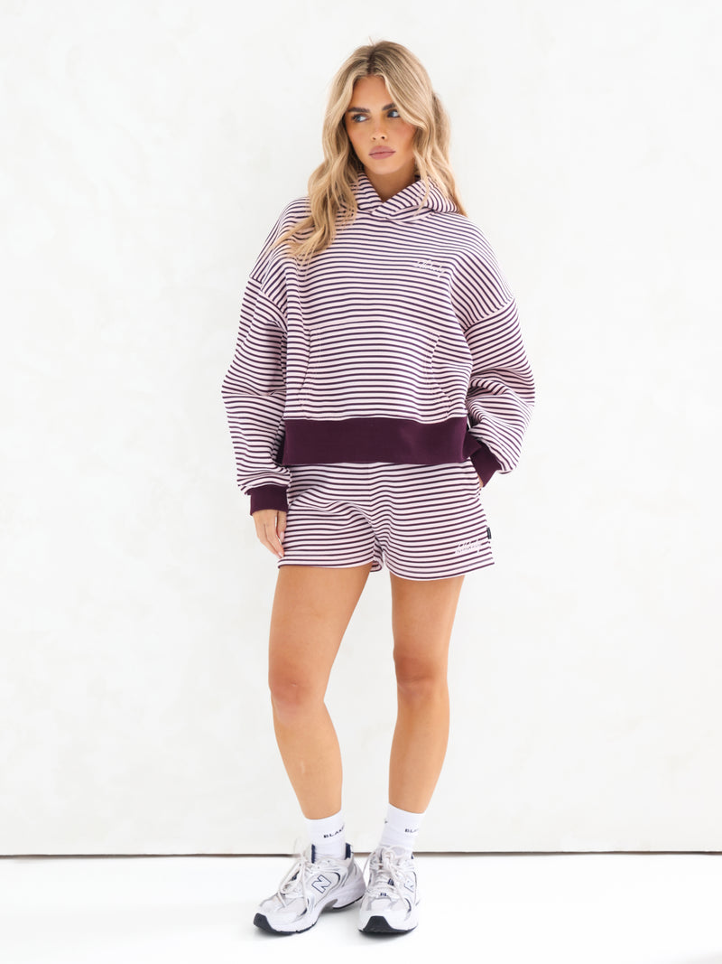 Shay Stripe Jogger Shorts - Dunkle Pflaume