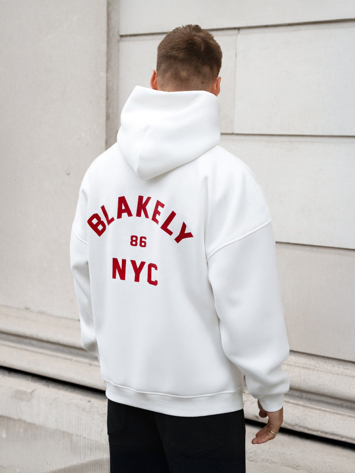 NYC Relaxed Hoodie - White & Red