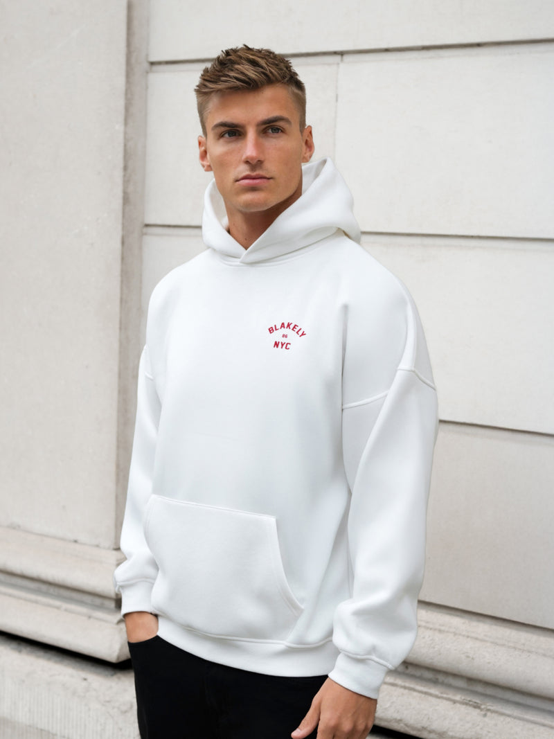 NYC Relaxed Hoodie - White & Red