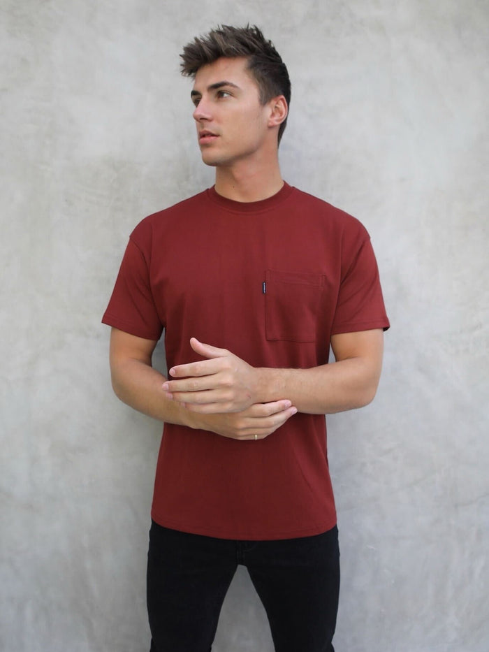 Relaxed Fit Pocket T-Shirt - Burgundy