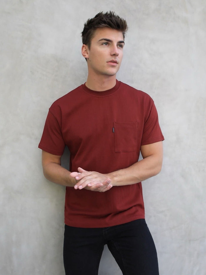 Relaxed Fit Pocket T-Shirt - Burgundy
