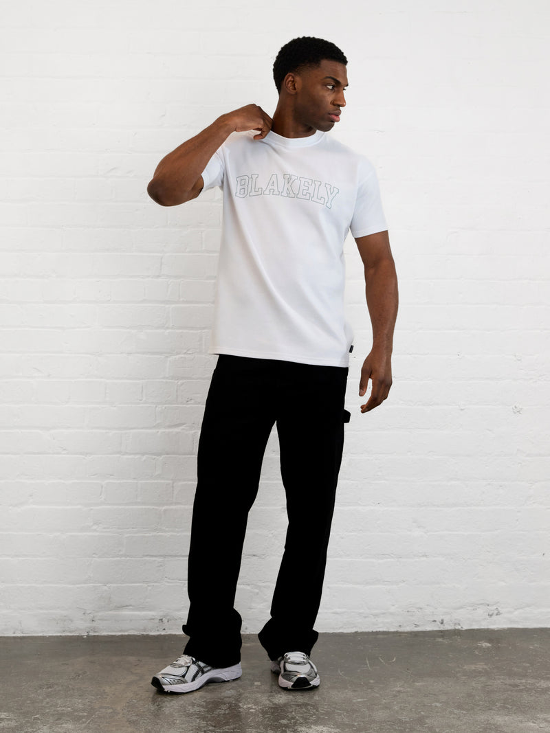 Outline Varsity Relaxed T-Shirt - Weiß & Mineralblau