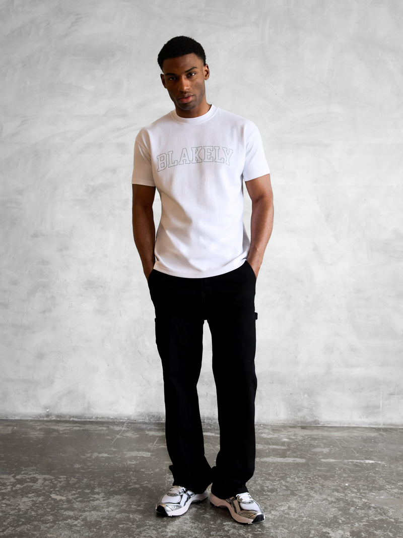 Outline Varsity Relaxed T-Shirt - Weiß & Mineralblau