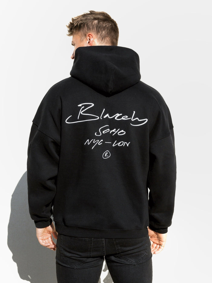 Soho Relaxed Script Hoodie - Black