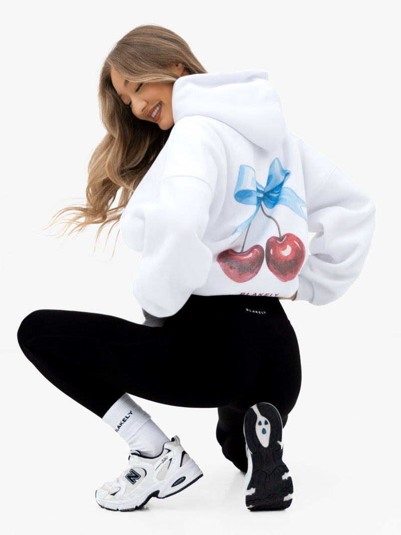 Charli Cherry Print Oversized Hoodie - White