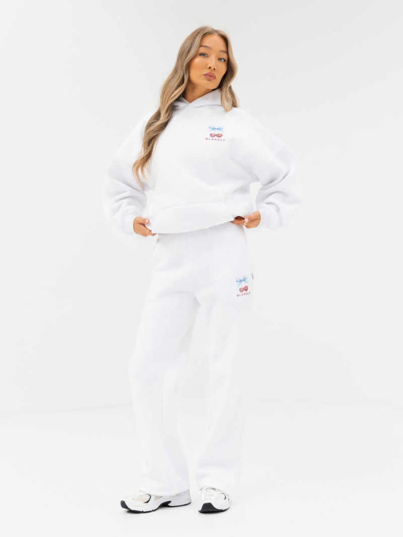 Charli Cherry Print Oversized Hoodie - White