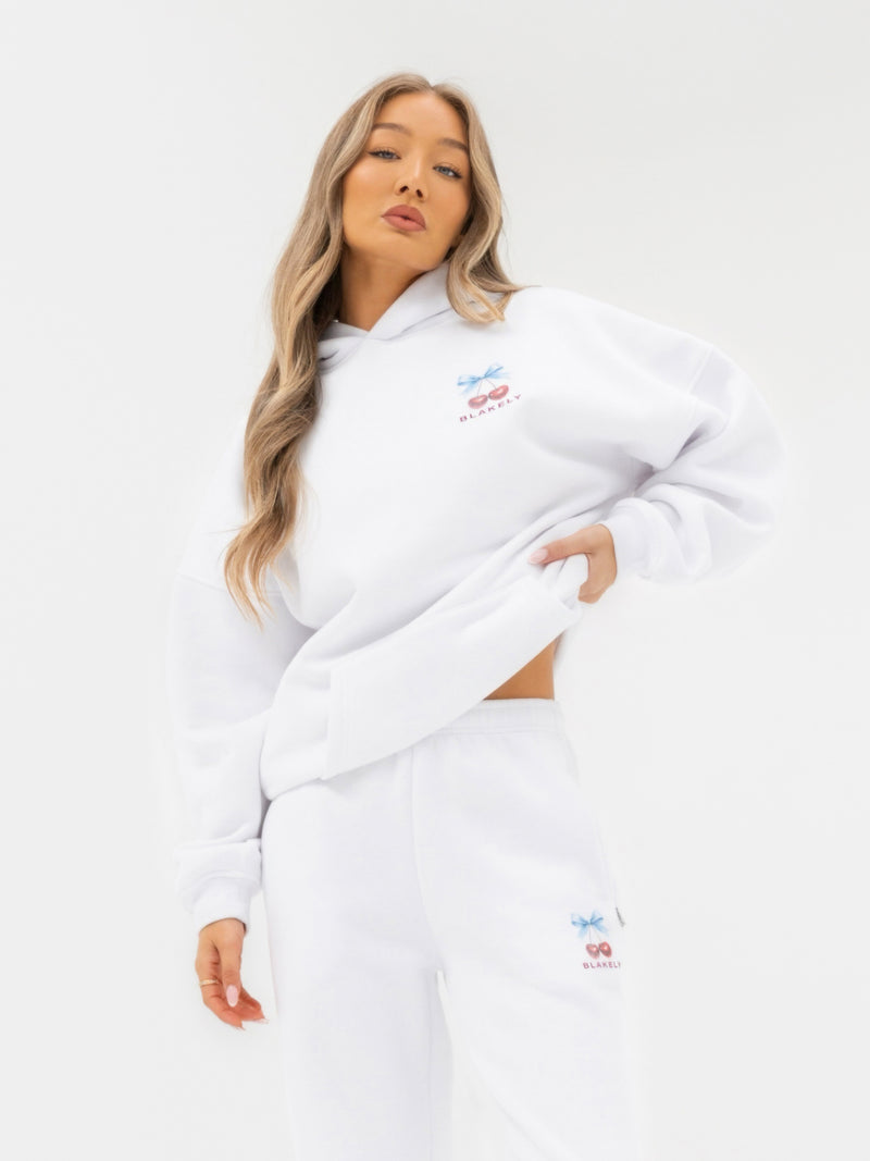 Charli Cherry Print Oversized Hoodie - White