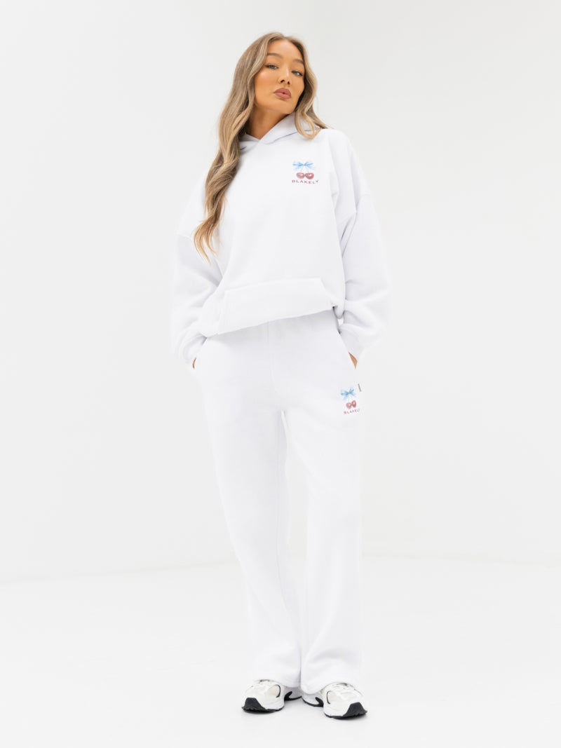 Charli Cherry Print Oversized Hoodie - White
