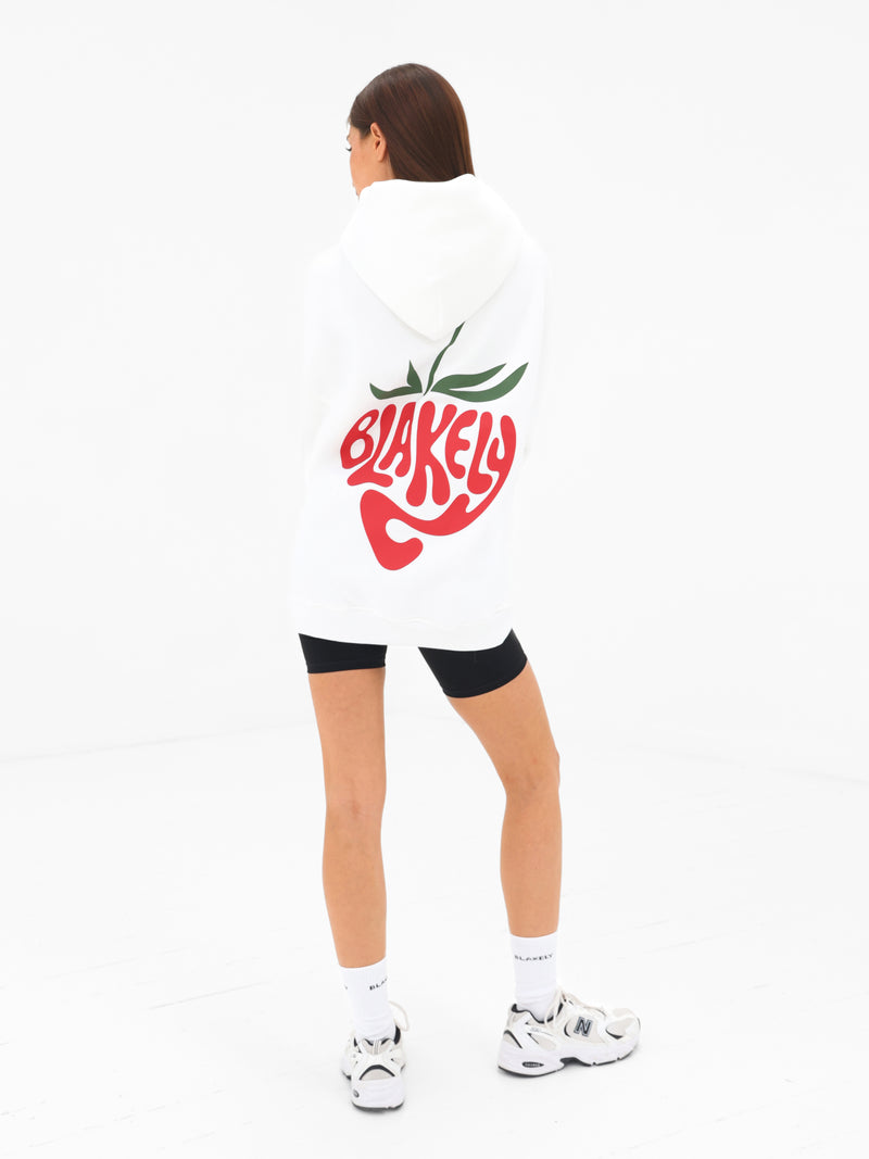 Strawberry Bubble Print Oversized Hoodie - White