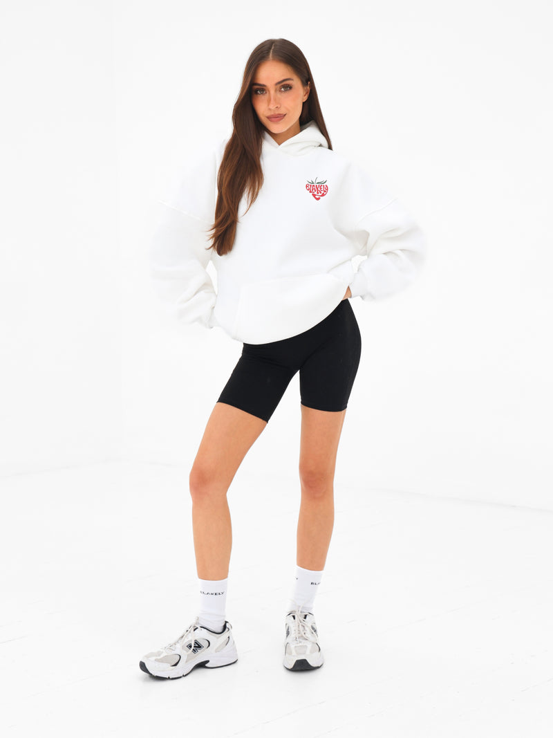 Strawberry Bubble Print Oversized Hoodie - White