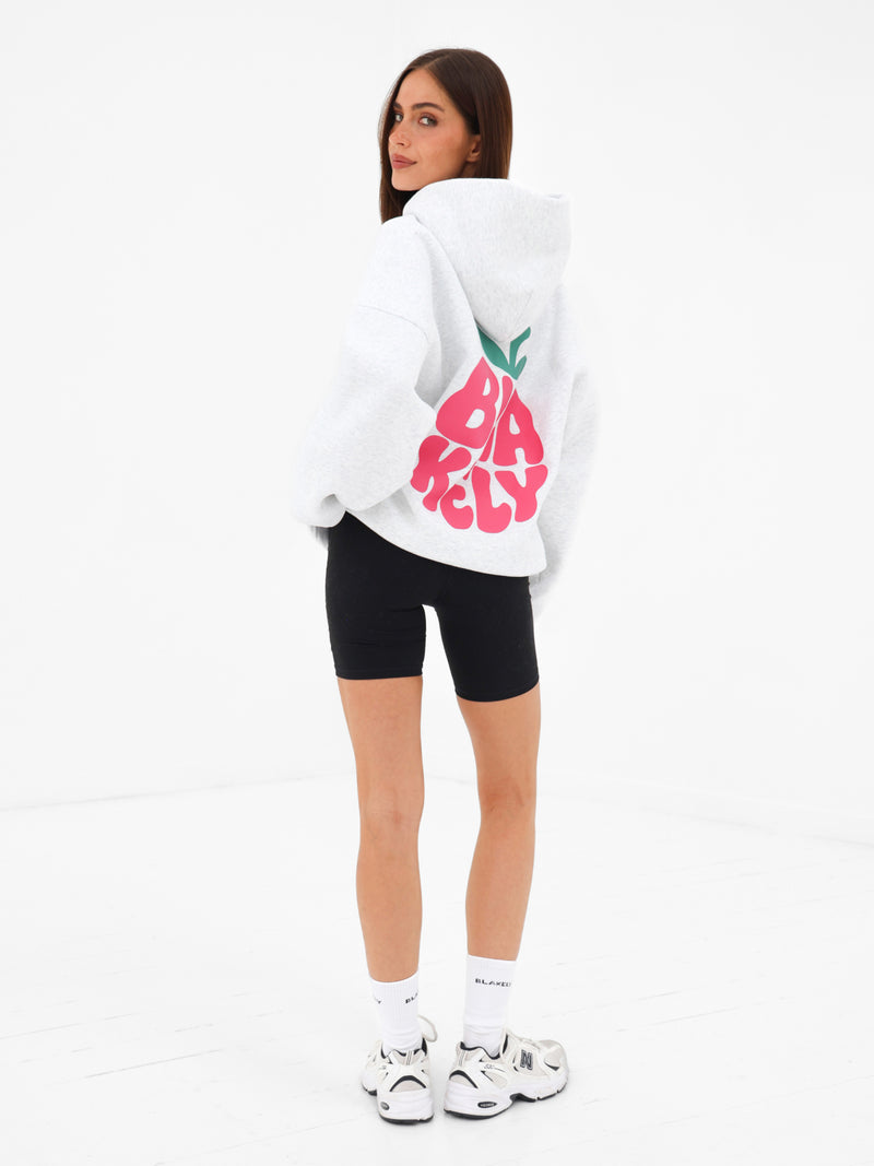 Raspberry Bubble Print Oversized Hoodie - Marl White
