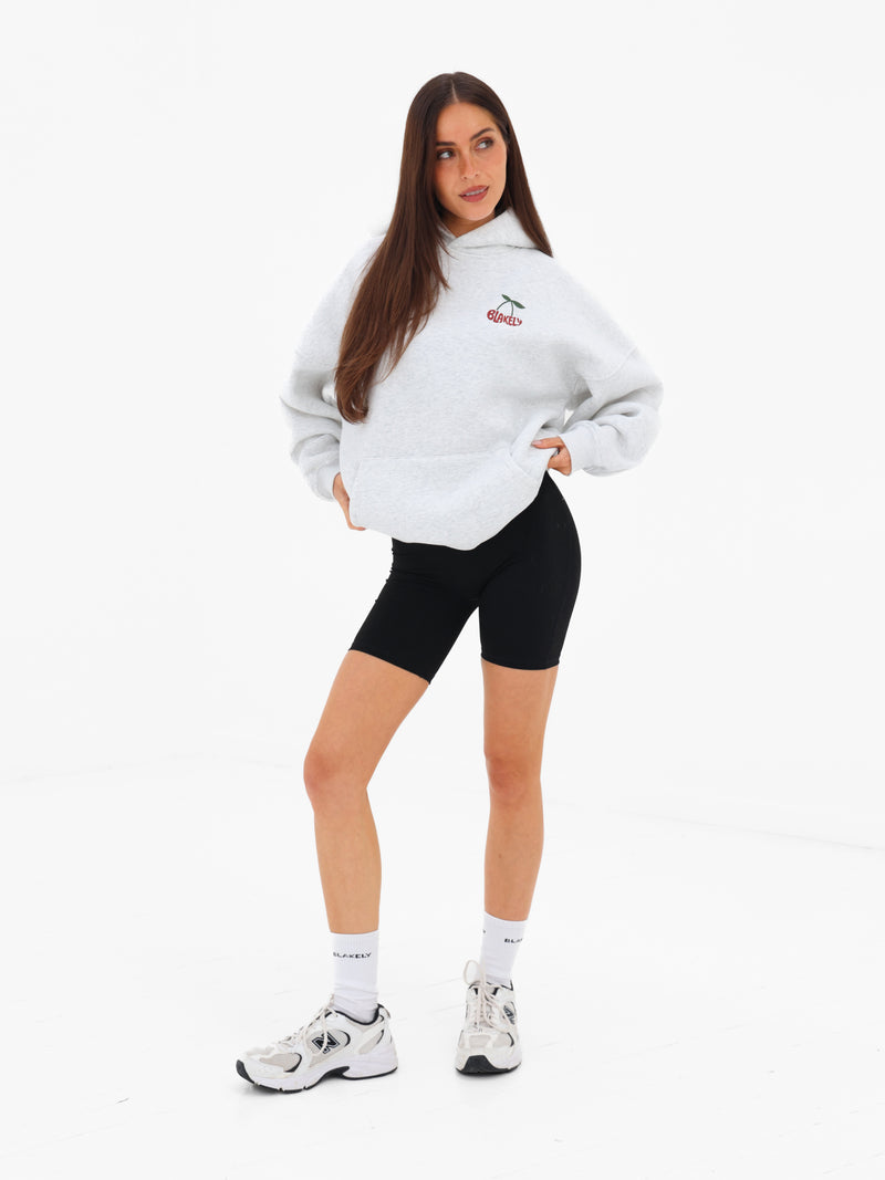 Cherry Bubble Print Oversized Hoodie - Marl Grey
