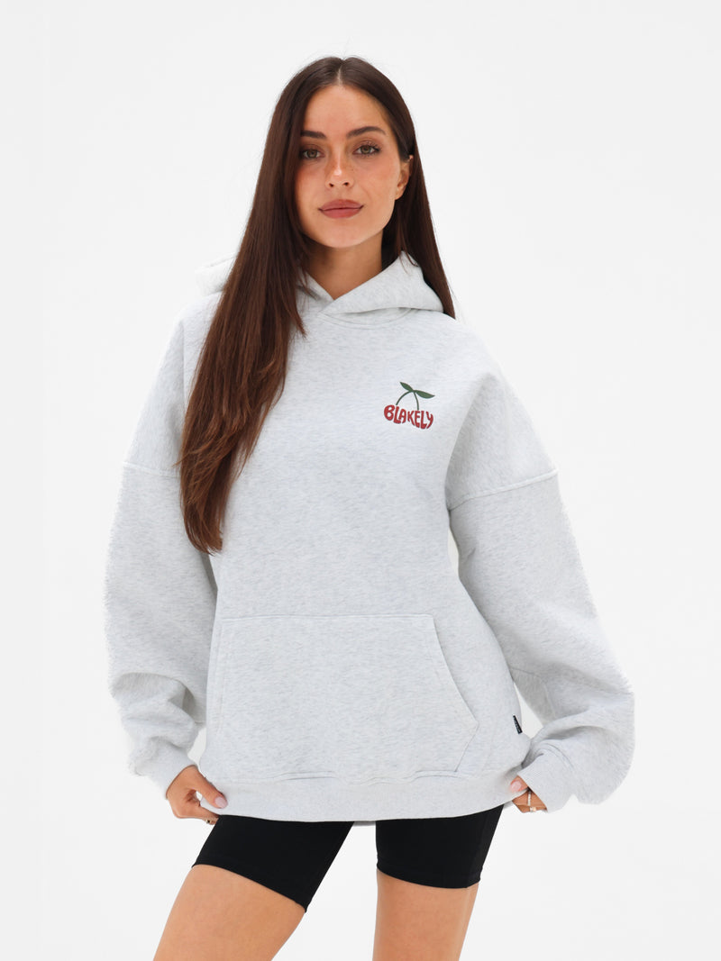 Cherry Bubble Print Oversized Hoodie - Marl Grey