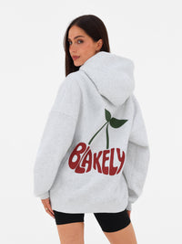 Cherry Bubble Print Oversized Hoodie - Marl Grey