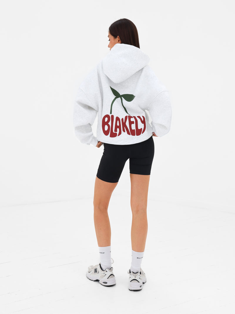Cherry Bubble Print Oversized Hoodie - Mergelweiß