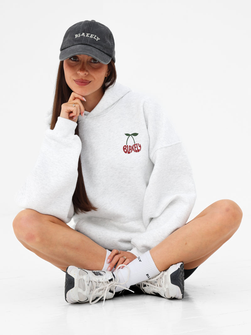 Cherry Bubble Print Oversized Hoodie - Mergelweiß