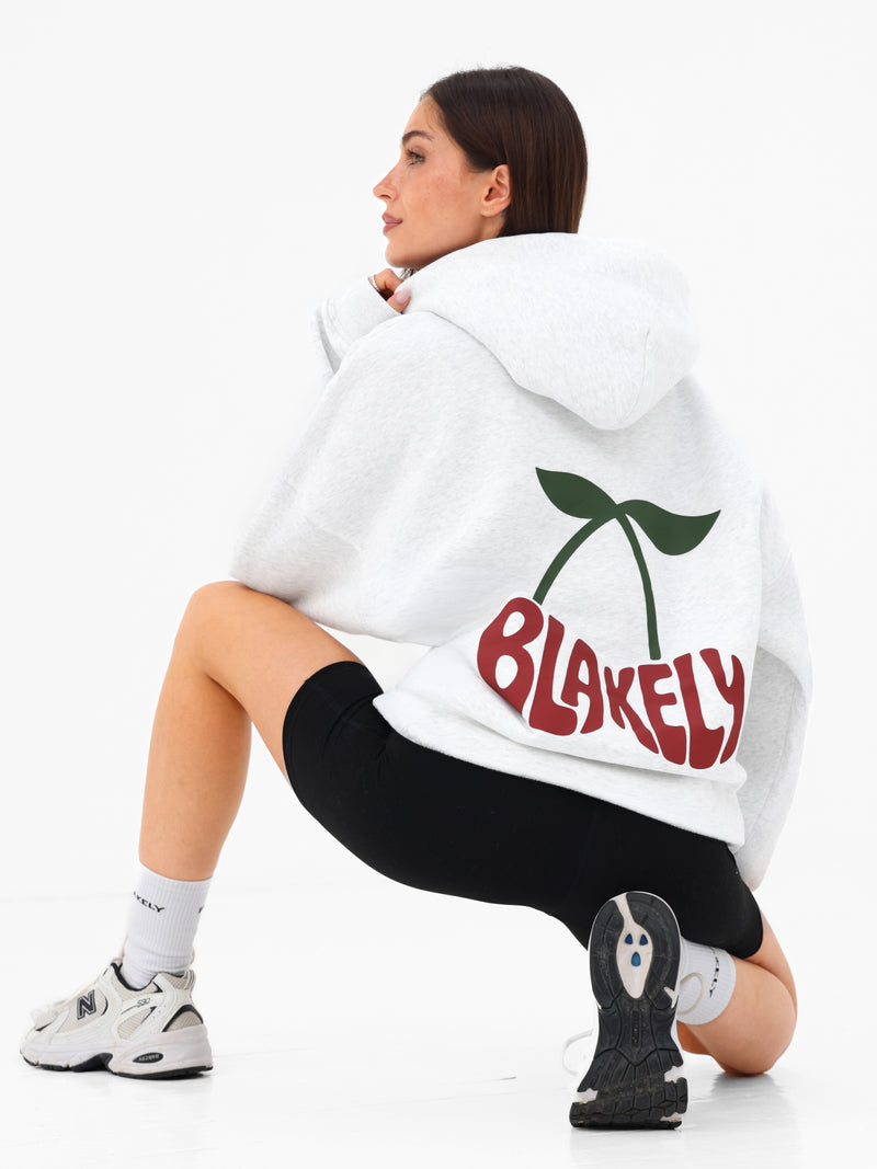Cherry Bubble Print Oversized Hoodie - Mergelweiß