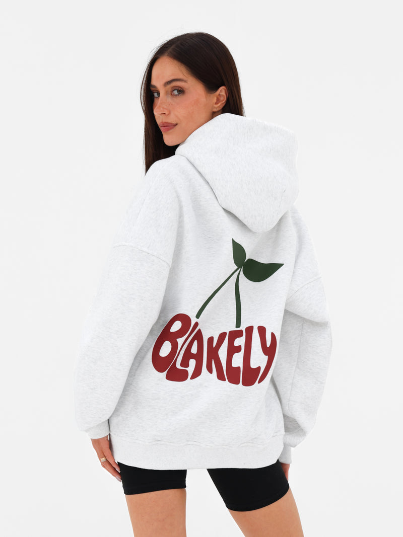 Cherry Bubble Print Oversized Hoodie - Mergelweiß